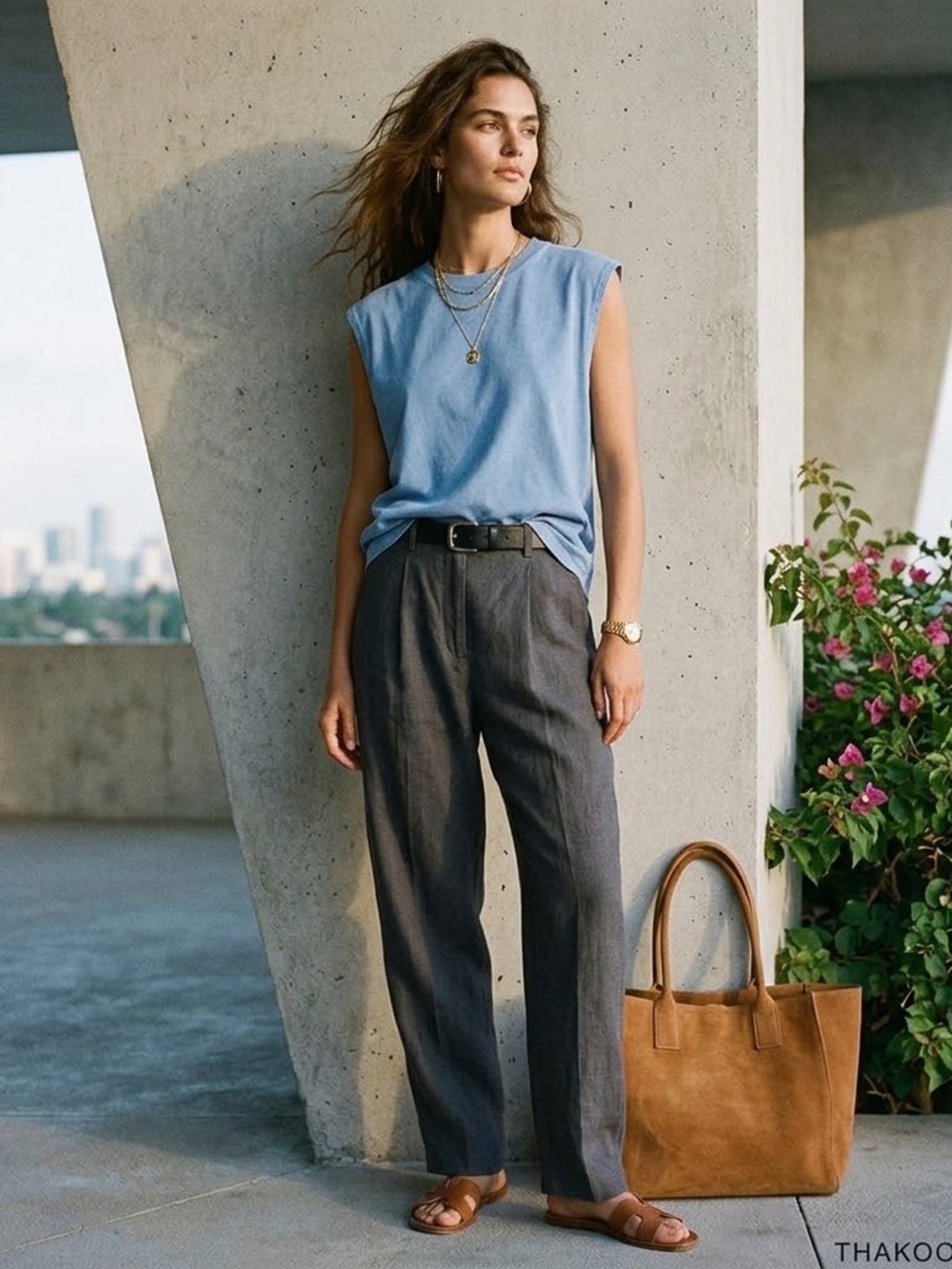 NWT Thakoon Garment Dyed Muscle Tee Light Blue Sleeveless Tank Top Size Small